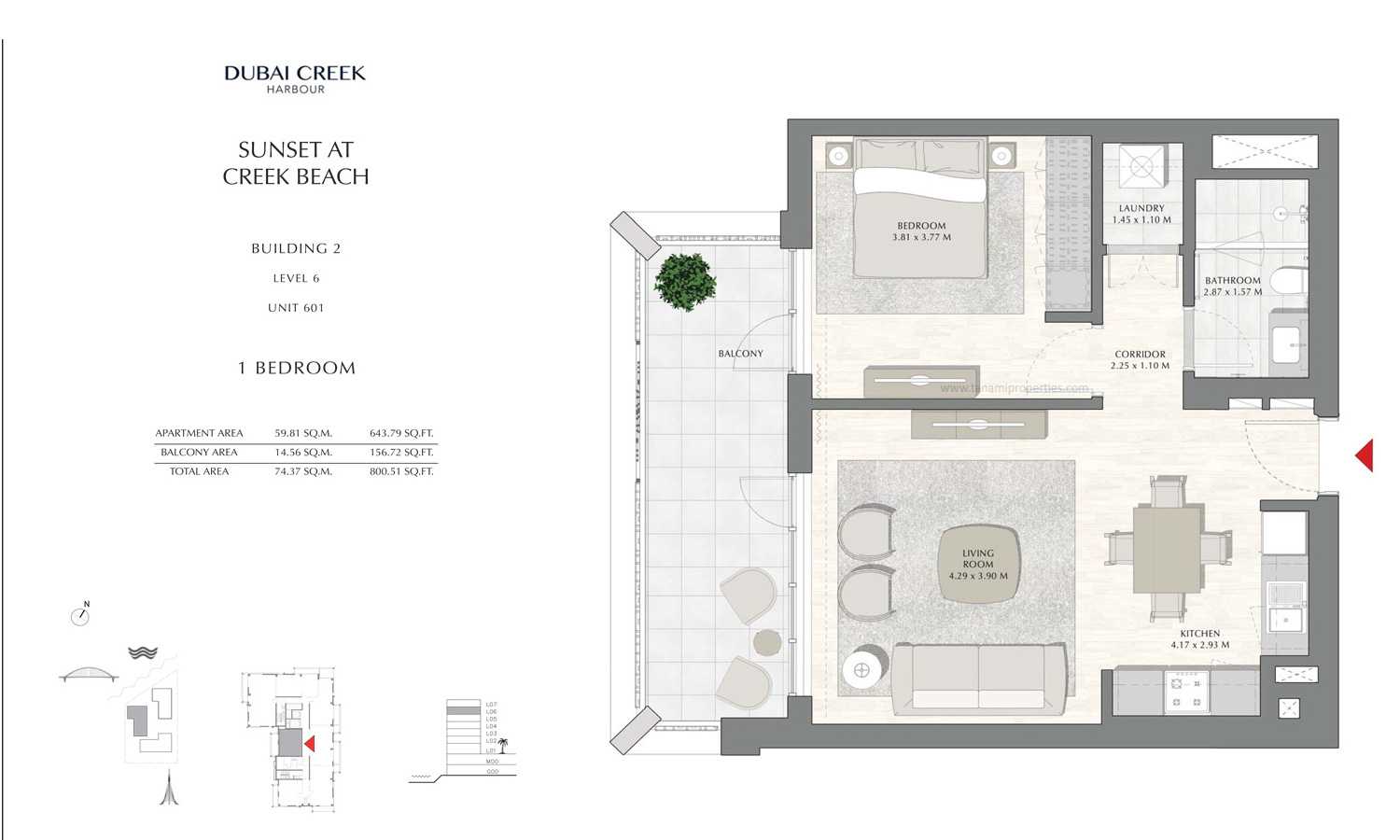 Building 2 - 1 Bedroom Level 6 Unit 601, Size 800.51 sq ft